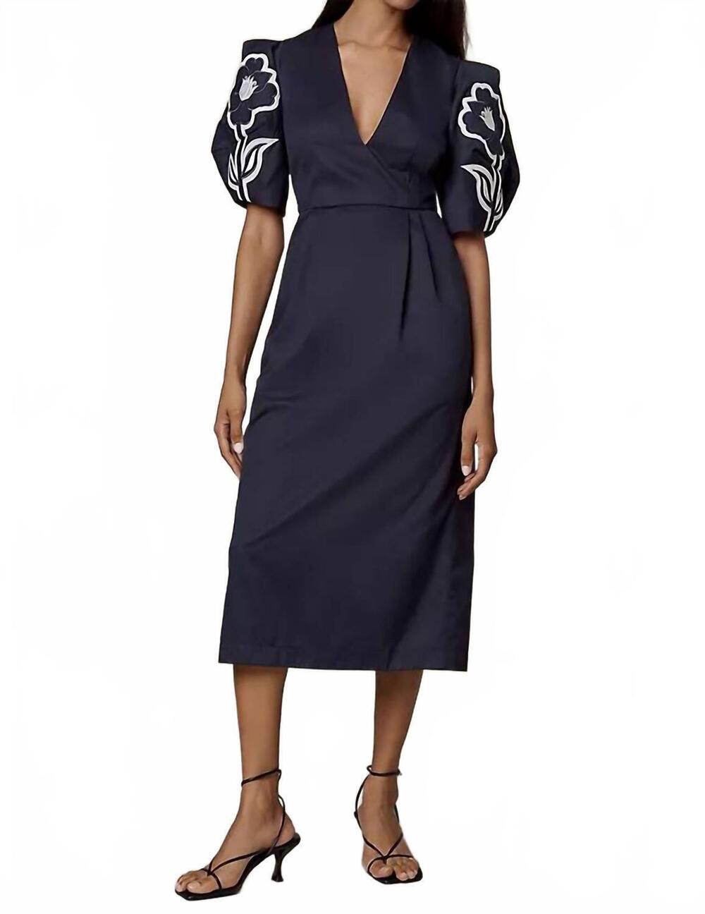 NEW DE LORETA tucan midi dress in navy